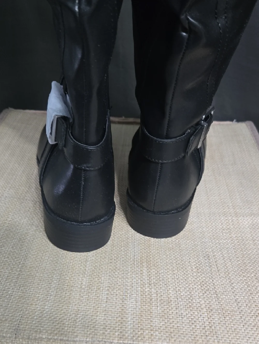 St.John's Bay Black Faux-Leather Over-the-Knee Boots with Croc-Texture Cuff
